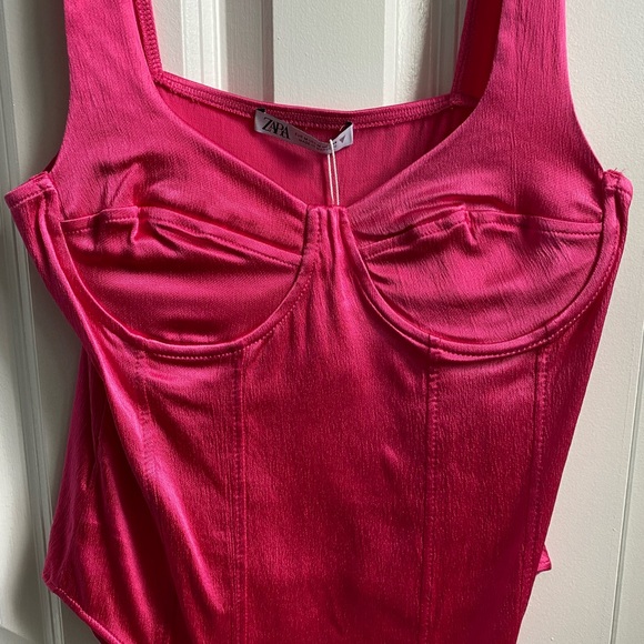 Zara hot pink satin corset style bodysuit, size medium, NWT - Picture 4 of 6